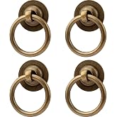 RZDEAL 4 Pack Solid Antique Brass Cabinet Pulls Ring Drawer Pulls, Antique Style Kitchen Cabinet Handles Pulls Vintage Pulls Brass Drawer Handles for Cabinets