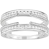 Blongme Cathedral and Classic Enhancer Guard Ring Enhancer for Engagement Ring Cz Stackable Wedding Bands for Women Cubic Zirconia 925 Sterling Silver Silver Size 4-12