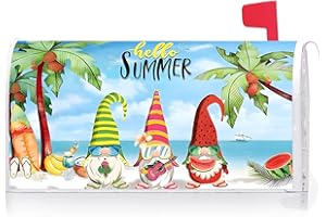 Texupday Hello Summer Tropical Beach Gnomes Decoration Mailbox Cover with Magnetic Strip Mailbox Wraps Post Letter Box Cover Standard Size 21" X 18" for Garden Outdoor Yard Decor