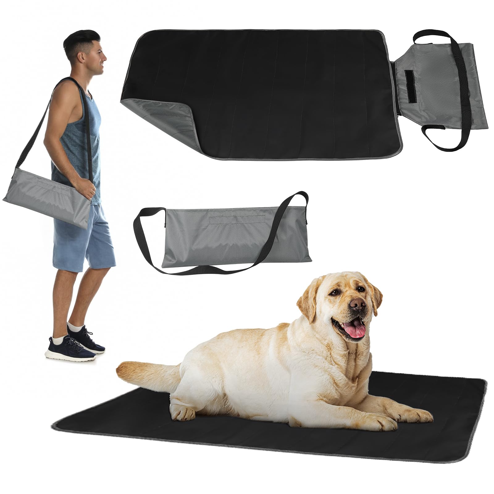 YFbrite Foldable Travel Dog Mat, Washable Waterproof Quilted Faux Leather Dog Pad for Outdoor and Indoor (L)