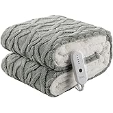 Heated Blanket Electric Throw 50''X60''-Fluffy Ultra Soft Electric Blanket with 3D Stylish Design, 240g Plus 200g Sherpa, 5 Heating Levels and 4 Hours Auto Off, Machine Washable, Gray