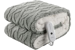 CHIOKY Heated Blanket Electric Throw 50''X60''-Fluffy Ultra Soft Electric Blanket with 3D Stylish Design, 240g Plus 200g Sherpa, 5 Heating Levels and 4 Hours Auto Off, Machine Washable, Gray