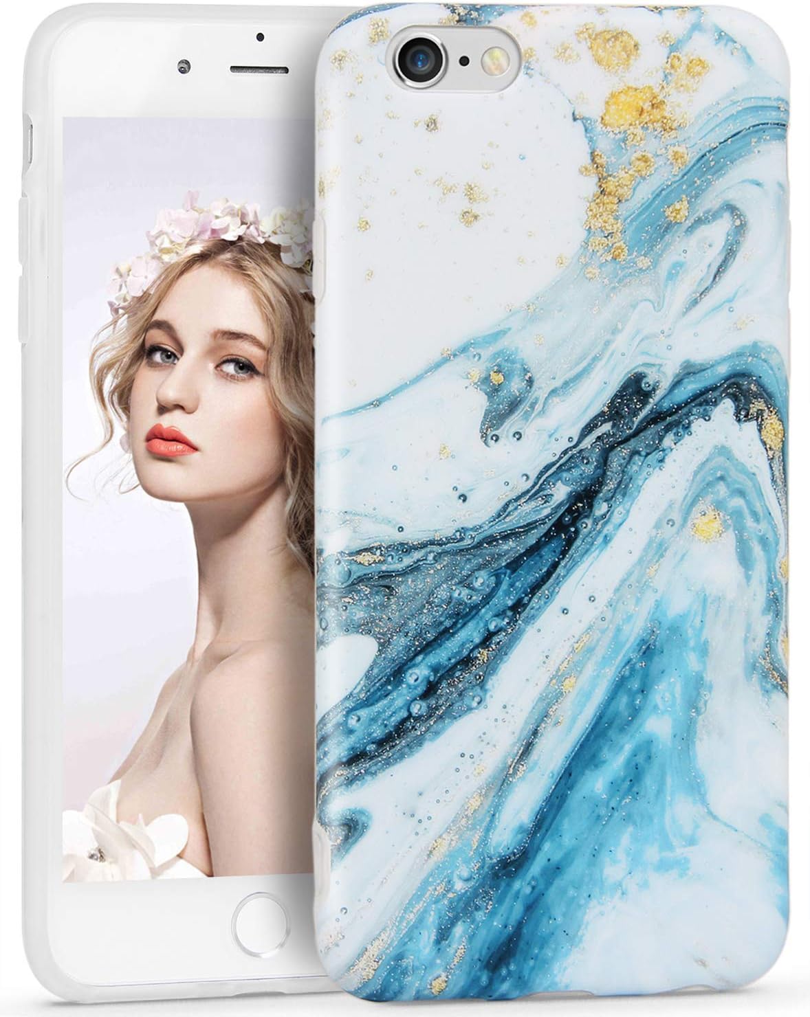 Imikoko iPhone 6s Case, iPhone 6 Phone Case Cool Flowing Blue Marble Design Slim Thin Anti-Scratch Shock Absorption Cover Matte Flexible Clear TPU Bumper Handy Case For iPhone 6s/6 (4.7 Inch)