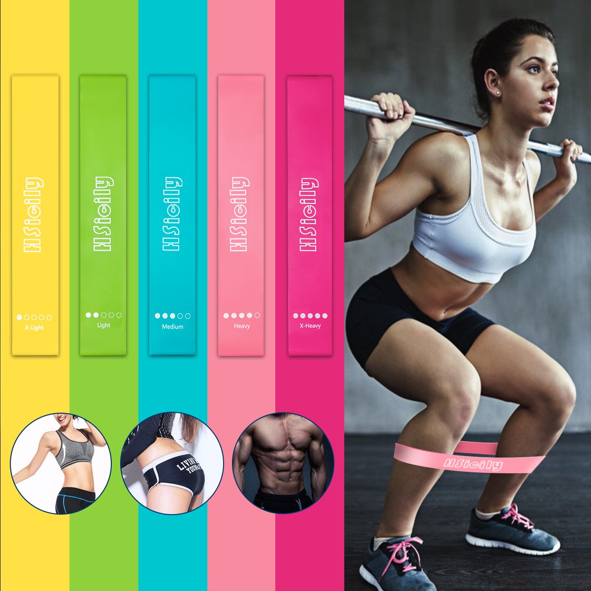 HSicily Resistance Loop Exercise Bands for Home Workout, Pilates, Yoga, Rehab, Physical Therapy with Carrying Bag, Set of 5 Different Levels, 12\