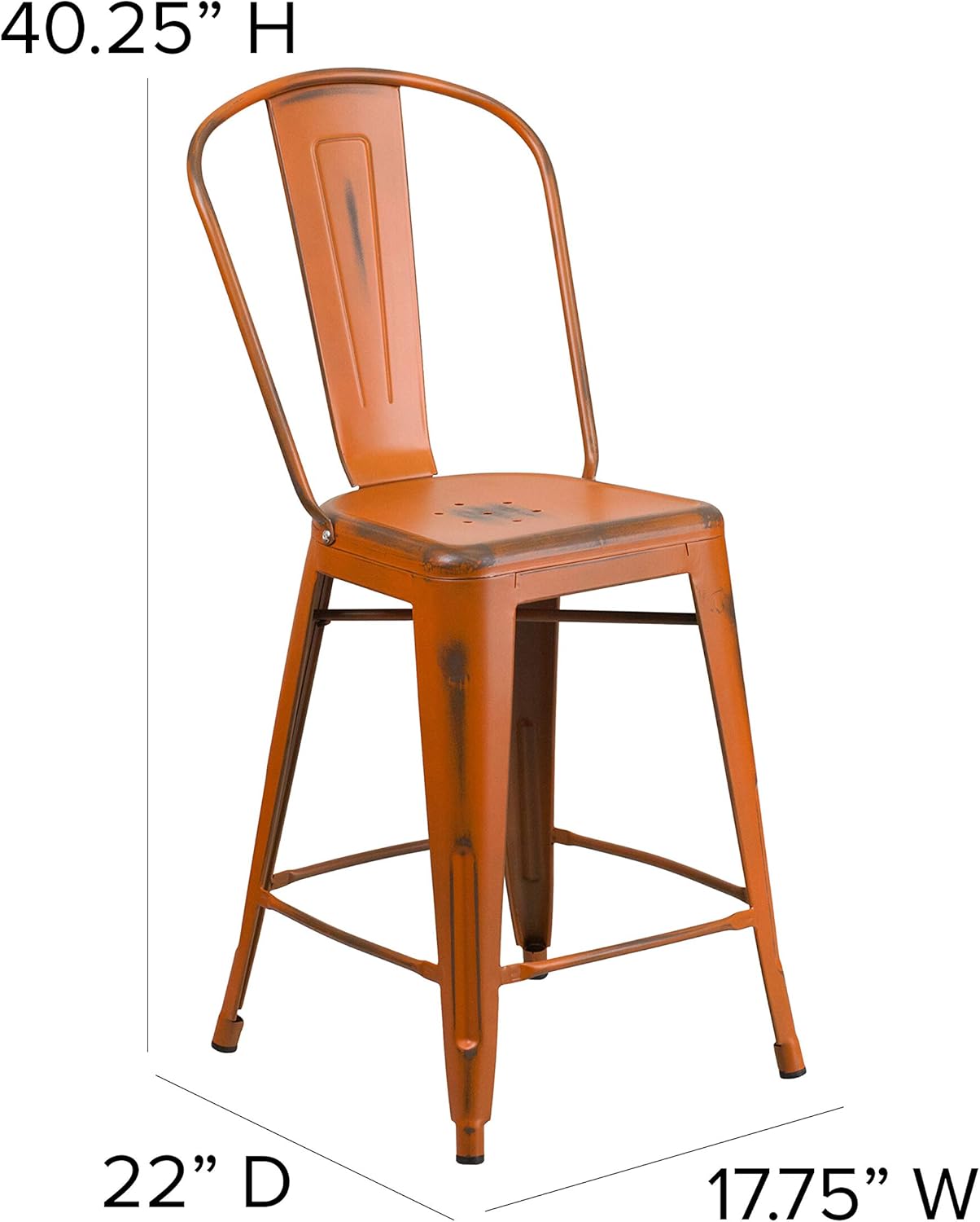 commercial bistro sets on Stools Bar Chairs Flash Furniture Commercial Grade 24 High Backless Distressed Orange Metal Indoor Outdoor Counter Height Stool Patio Lawn Garden