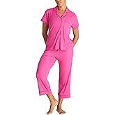 BCBGMAXAZRIA womens Ribbed Pajama Set Short Sleeve Notch Collar With Pants