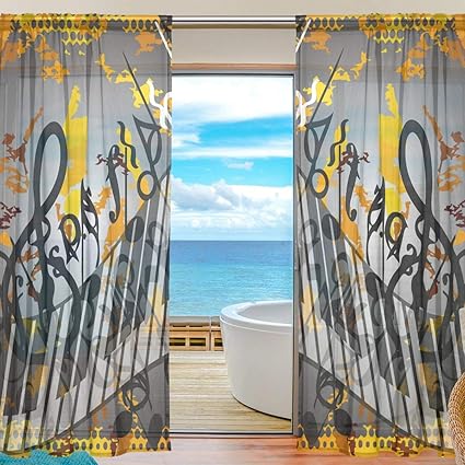 Amazon Com Sheer Curtain Autumn Melody Music Note Polyester Voile