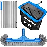 TidyMister Pool Cleaning Kit Full Set - 17.5'' Self-Repair Pool Nylon Net Fine Mesh & 17.5'' Detachable Rounded End Pool Brush & 10 Ft Pool Pole, for Above Ground In-ground Pools, Spas, Hot Tubs