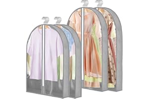 DNTORX 4 Pack Garment Bags (40&50"), Clothes Covers with 4'' Gusseted, Transparent Clothes Covers Protector Bags with Zip Suit Covers Garment Bags for Hanging Clothes