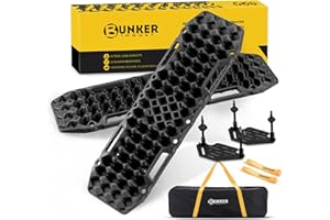 BUNKER INDUST Gen 7th Traction Boards with Mounting Kit, Pair Offroad Recovery Tracks with Jack Base for 4X4 Jeep Truck Tire Traction-Sand,Mud, Snow Ramps (Black)