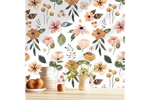 HAOKHOME 93246-2 Peel and Stick Wallpaper Floral White/Yellow/Green Textured Removable Contact Paper for Bedroom Bathroom 17.7in x 9.8ft