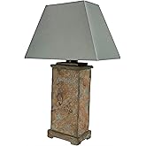 Sunnydaze 24" Outdoor Table Lamp - Natural Slate Light for Living Room or Outdoor Patio & Porch - Gray Cotton Lampshade - Sto