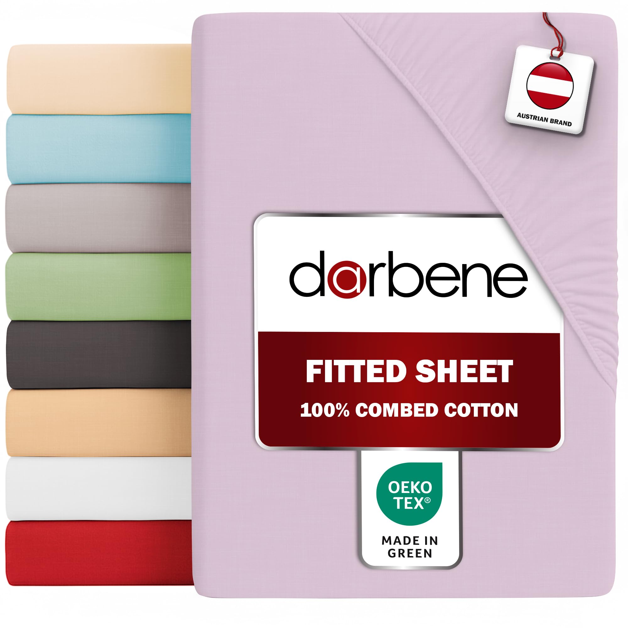 DarBene Fitted Sheet - Premium Jersey Cotton - Extra Soft - Extra Deep Fit up to 30 cm - OEKO-TEX "Made in Green" Certified - Fitted Bed Sheets - Fitted Sheets - Size 90 x 200 x 30cm - Lilac