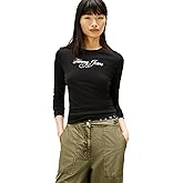 Tommy Jeans Womens Long Sleeve Cotton Graphic T-Shirts with Printed Script Logo