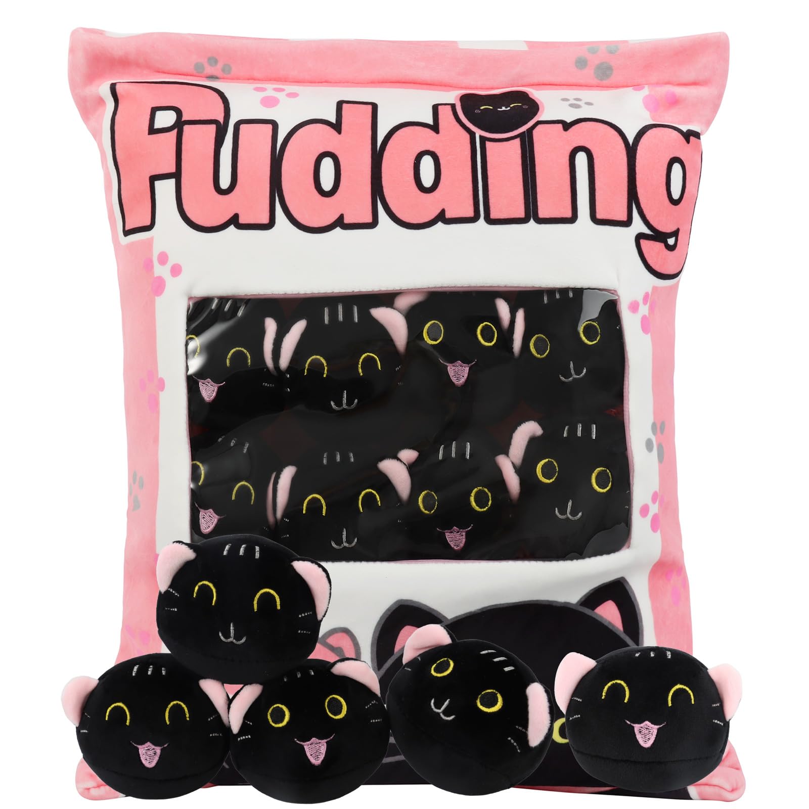 HXPLN Cute Snack Pillow, Kawaii Pudding Plush Pillow & Stufed Toys - Removable, Gift for Teenagers, Girls & Children (8 Pink Kittens)