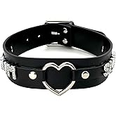 EverGlimp Women's Punk Black O-Ring Leather Choker Necklace, Adjustable PU Leather Leash Collar With Rhinestone Letterrs Gothic Jewelry for Women