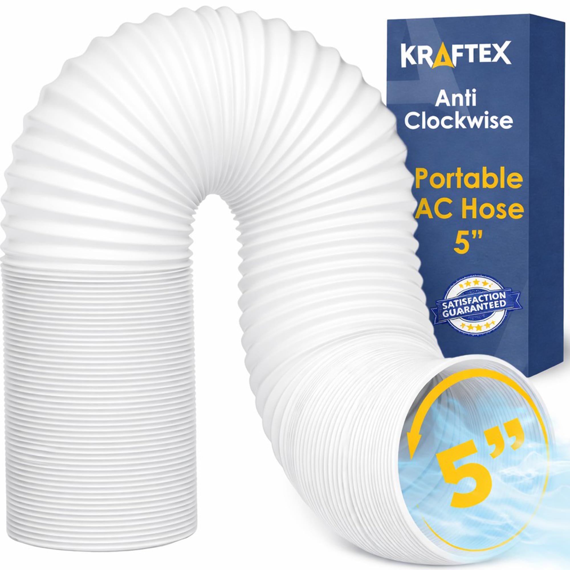 Portable Air Conditioner Hose. AC Exhaust Hose Vent with 5" Diameter, Anti-Clockwise Thread & Length up to 80". Portable AC Hose Compatible with LG, Delonghi and Many More.