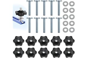 safycaby 10 Set 1/4"-20 T Track Knob Kit T Track Bolts and Knobs with Gasket T Track Accessories for Woodworking Jigs and Fixtures (1/4"-20 * 1-1/2")