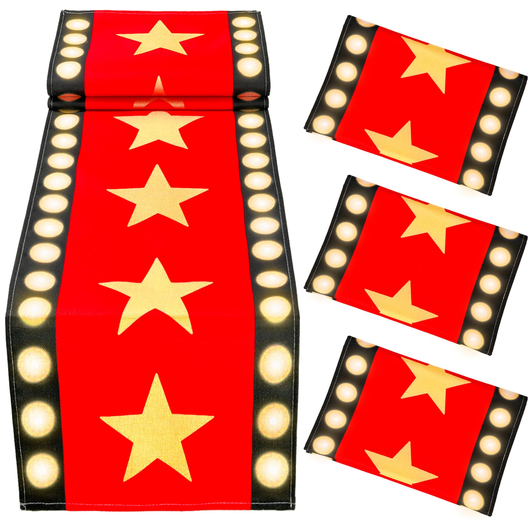 Photo 1 of 4 Pcs 13 x 72 Inch Movie Night Table Runner with Gold Star Design - Red Carpet Decoration for Birthday Party Supplies?red?