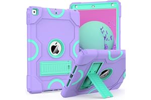 ZoneFoker for iPad 9th Generation Case, iPad 8th 7th Generation Case, iPad 10.2 Inch 2021/2020/2019 Case, Heavy Duty Rugged Shockproof Protective Cover with Kickstand for Kids Purple/Green