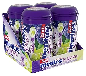 Mentos Pure Fresh Sugar-Free Chewing Gum With Xylitol, Grape Medley, 50 Piece Bottle (Bulk Pack of 4)