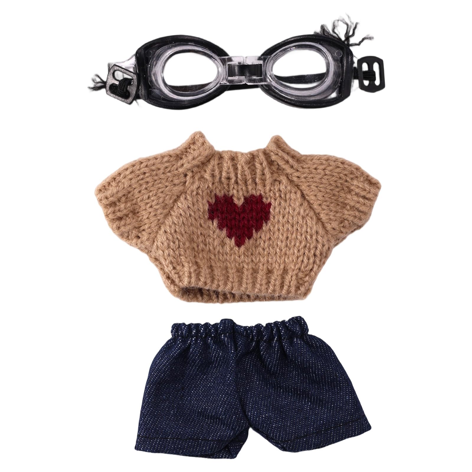 3pcs 17cm Doll Outfit Set, Include Khaki Sweater Jeans Wind-Protective Glasses Cool Edgy Biker Style Clothes and Accessory No Doll Included Only Include Clothing