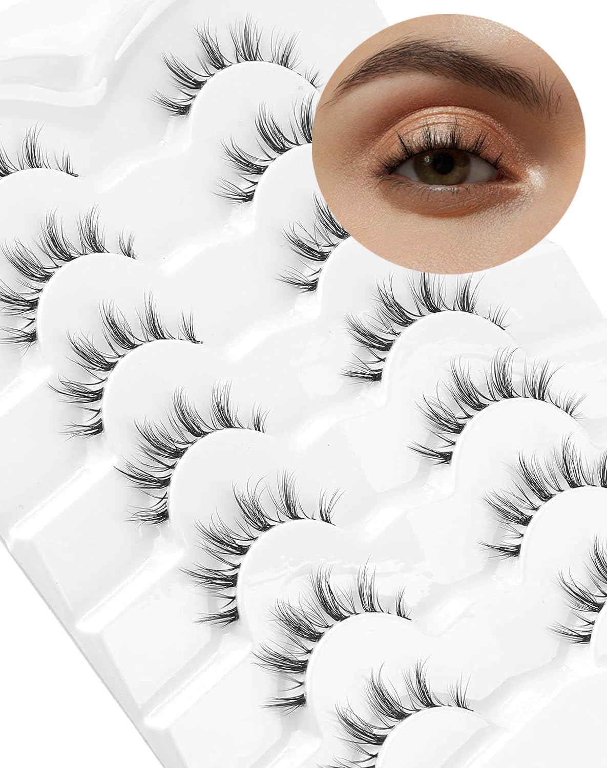 Onlyall Manga Eye Lashes Natural Look Cute Anime Lash Asian False Eyelashes Clear Band FakeThin Eyelash strips 7Pair 7MM-12MM A21 — image 1