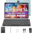 COLORROOM Tablet 11 inch Android 14 Tablet, 12GB RAM+128GB ROM, Octa-Core Tablets with Keyboard, GPS, 8000mAh, 800x1280 FHD Display, Dual Camera, WiFi, Bluetooth (Blue)