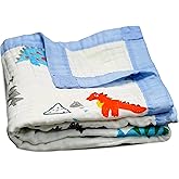 100% Cotton Muslin Baby Blanket | Soft & Breathable 6-Layer Swaddle & Receiving Blanket | Lightweight Quilt for Newborns, Infants & Toddlers | Gender-Neutral (Dinosaur Dreams)