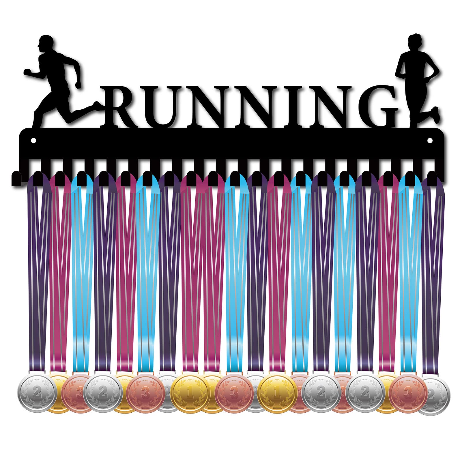 CREATCABIN Running Medal Holder Sport Runner Athlete Medals Hanger Display Stand Wall Mount Decor Holders for Runners Home Badge 20 Hooks Medalist Running Soccer Gymnastics Over 60 Medals, Black