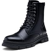 Jousen Men's Boots Fashion Motorcycle Combat Boots | Lace-up&amp;Zipper, High-gloss Smooth Upper, Memory Foam Insole, Non Slip Outsole,Water Resistant, City Life, Street Style