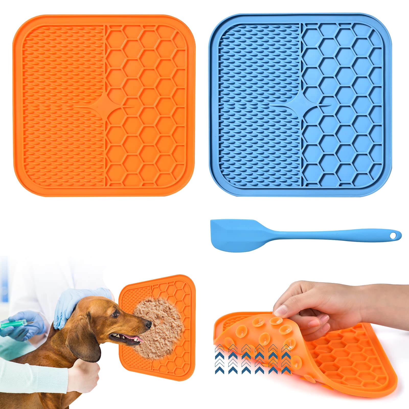 AiQInu Dog Lick Mat with Suction Cup, Pack of 2, Large, BPA-Free, Slow Feeder, Cat Lick Mat, Dog Bathing, Training, Grooming & Claw Care