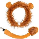 XEPST Animal Lion Costume Set, Lion Ears and Tail Set with Headband and Tail for Animal Costume Cosplay Birthday Party Accessories Halloween Costume Fancy Dress Party Supplies