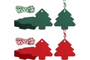 HAIKING Paper Tags Kraft, 100 PCS Red Green Christmas Tree Paper Label Tags with String for Price Tags, Christmas Gift Packag