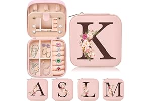 INNGEROO Christmas Gifts for Mom from Daughter Son, Personalized Birthday Giftware for Women, Mother Day Mom Gifts Small Travel Jewelry Box Travel Jewelry Organizer with Mirror, Initial K