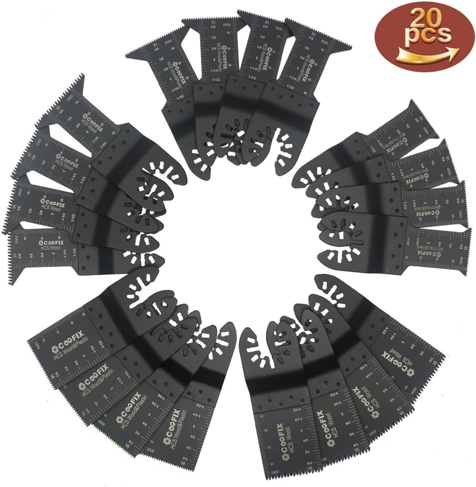 Universal Oscillating Saw Blades - Coofix 20 Pack Quick Release Multitool Blade Variety Metal Wood Plastic Sets For Oscillating Multifunction Power Tool