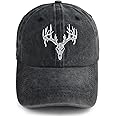Gomthrpc Funny Embroidered Deer Head Hats for Men Women, Adjustable Washed Distressed Cotton Wild Animal Elk Baseball Cap
