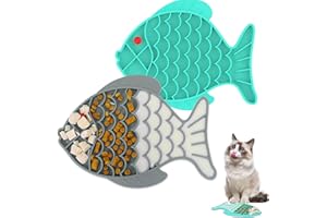 TEKCOO 2 Pack Slow Feeder Cat Bowls, Fish-Shaped Silicone Puzzle Kitten Puppy Dog Feeders Non-Slip Design Lick Mat for Healthy Eatting,Treats Boredom Anxiety Reduction Reducer [Grey,Blue]