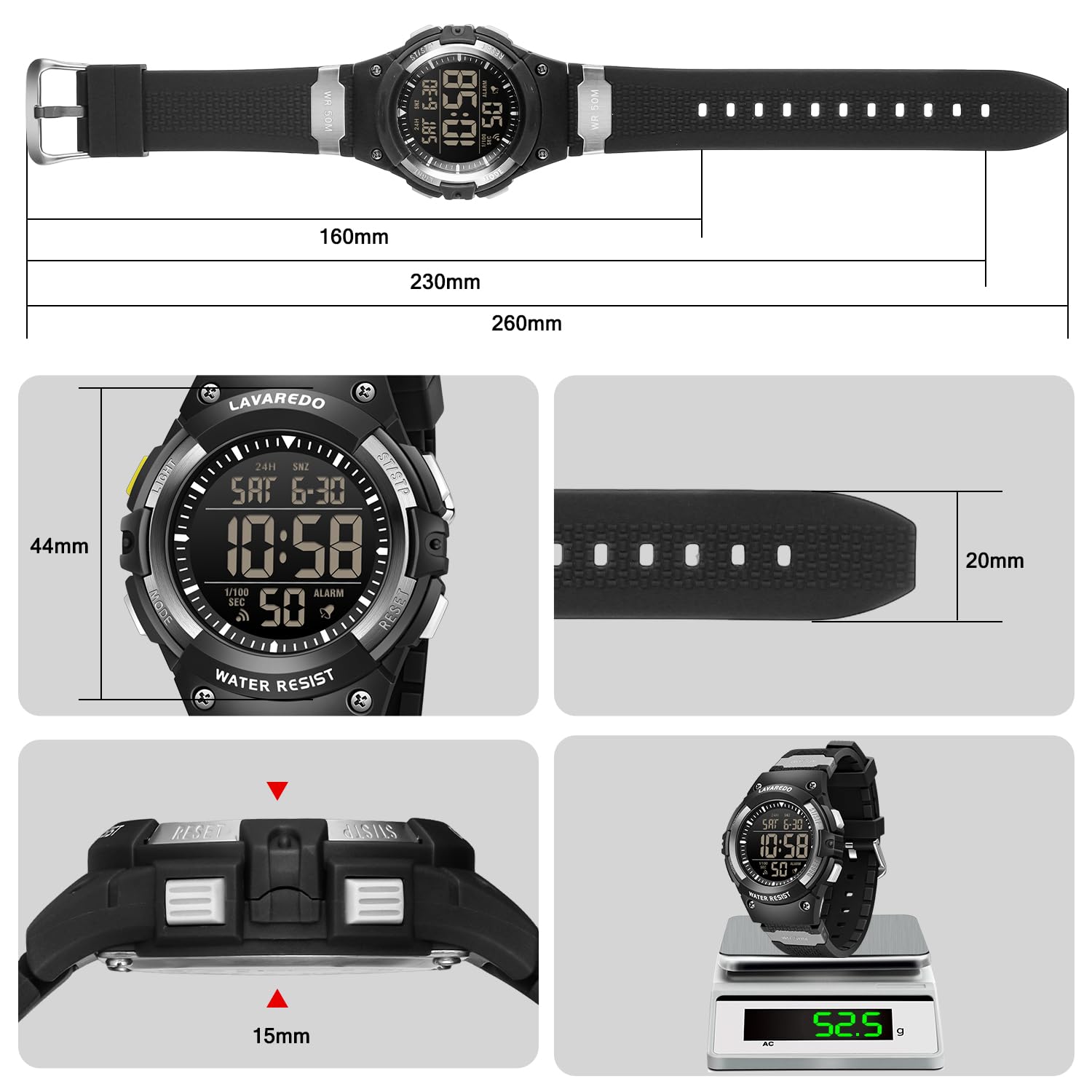 L LAVAREDO Kids Watch Boys,Digital Outdoor Sports Watches,50M Waterproof Chronograph Multifunctional Wristwatch with Alarm/Timer/Stopwatch for 5-16 Year Old Children Teens-Fits Wrist 6.3