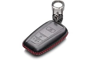 Vitodeco Genuine Leather Smart Key Fob Case Compatible with Toyota Rav4 2021, Camry 2022, Prius 2021, Highlander 2022, CH-R 2021, Avalon 2021, Toyota 86 2020, Mirai 2022 (3 Buttons, Black/Red)