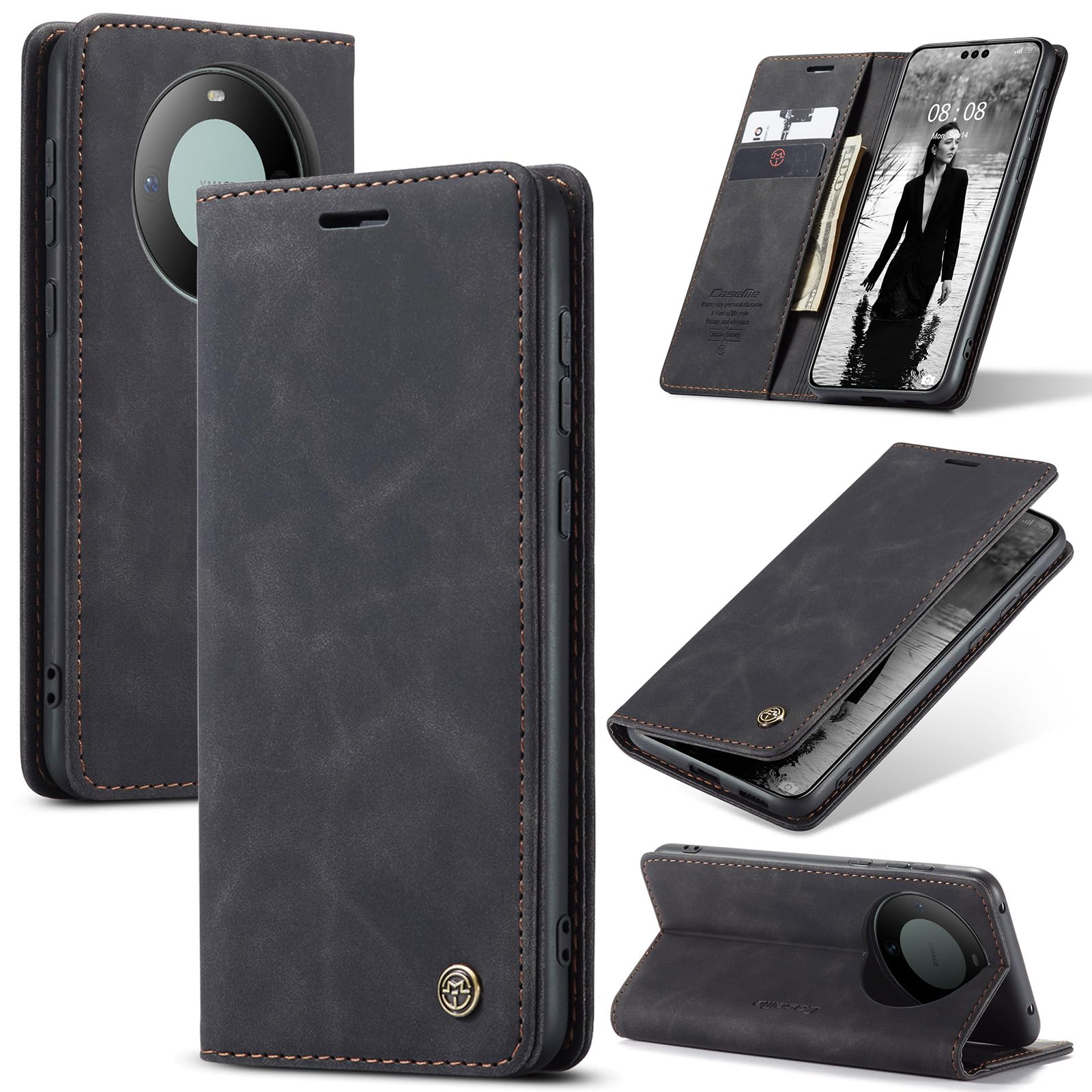 UFinetech for HUAWEI Mate 60 Pro Case, for HUAWEI Mate 60 Pro+ Case, Leather Wallet Case, Slim Shockproof, Magnetic Closure Flip, Kickstand, Card Holder, Camera Protector, Anti-scratch, Black 2023 TPU