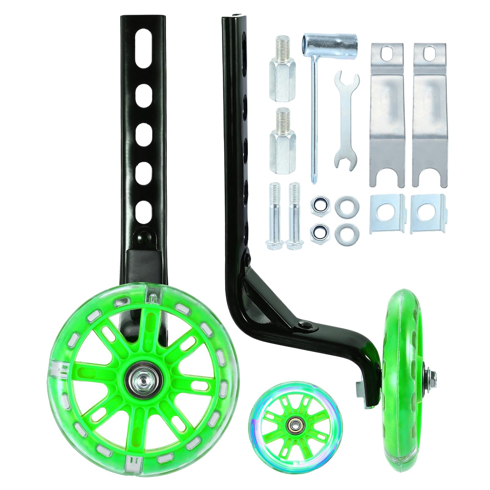 SURIEEN Bicycle Stabiliser, suitable for 12, 14, 16, 18, and 20-inch bicycles, with adjustable training wheels for balance bikes (green)