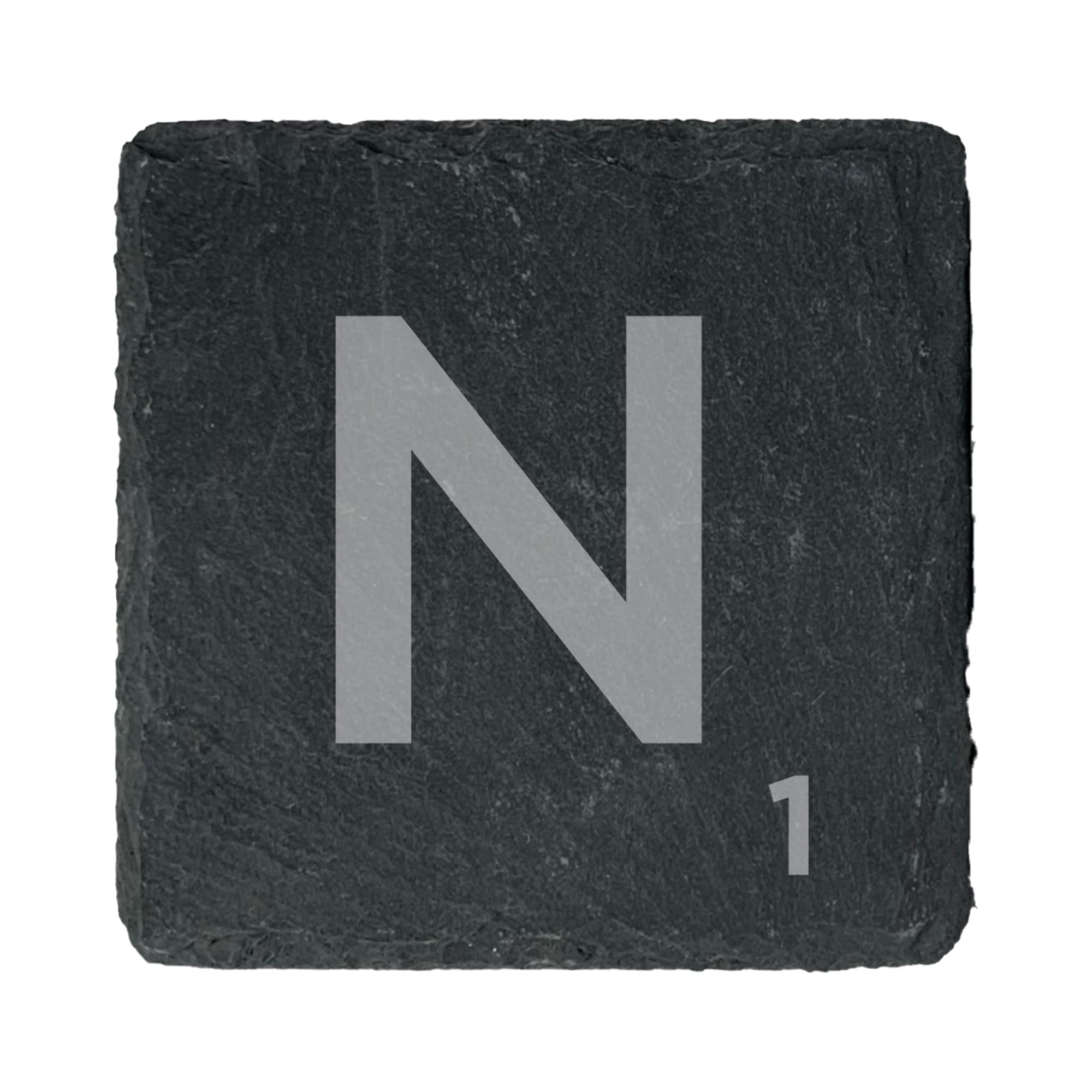 eBuyGB Scrabble Drinks Coasters, Square Slate Coaster, Individual Alphabet Letters, Scrabble Tiles with Score Marks - Personalise Your Own Scrabble Words (N)