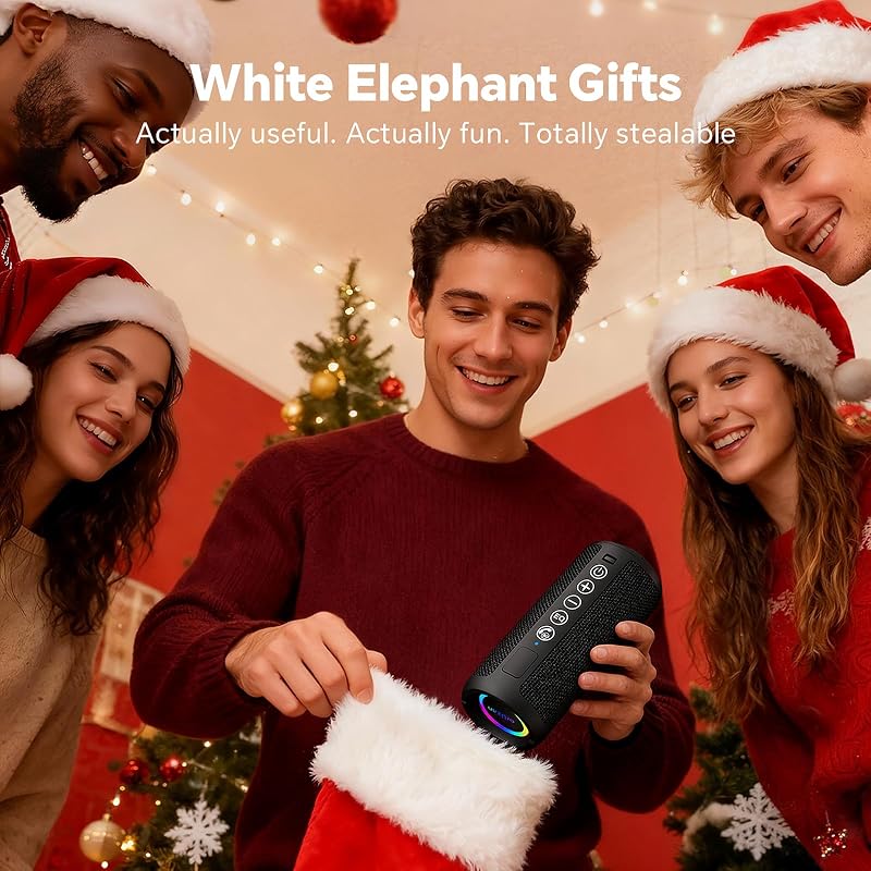 Coluna Bluetooth potente com luz LED, mini caixa de música portátil com função mãos-livres, proteção contra água IPX7 e som surround de 360°, coluna sem fios para