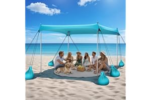 Raynesys Beach Tent Sun Shelter, 10 x 10 FT Beach Canopy Tent Sun Shade, UPF50+ Tents Canopy with 8 Sandbags & 4 Stability Poles, Outdoor Tents for Camping Fishing, Light Blue