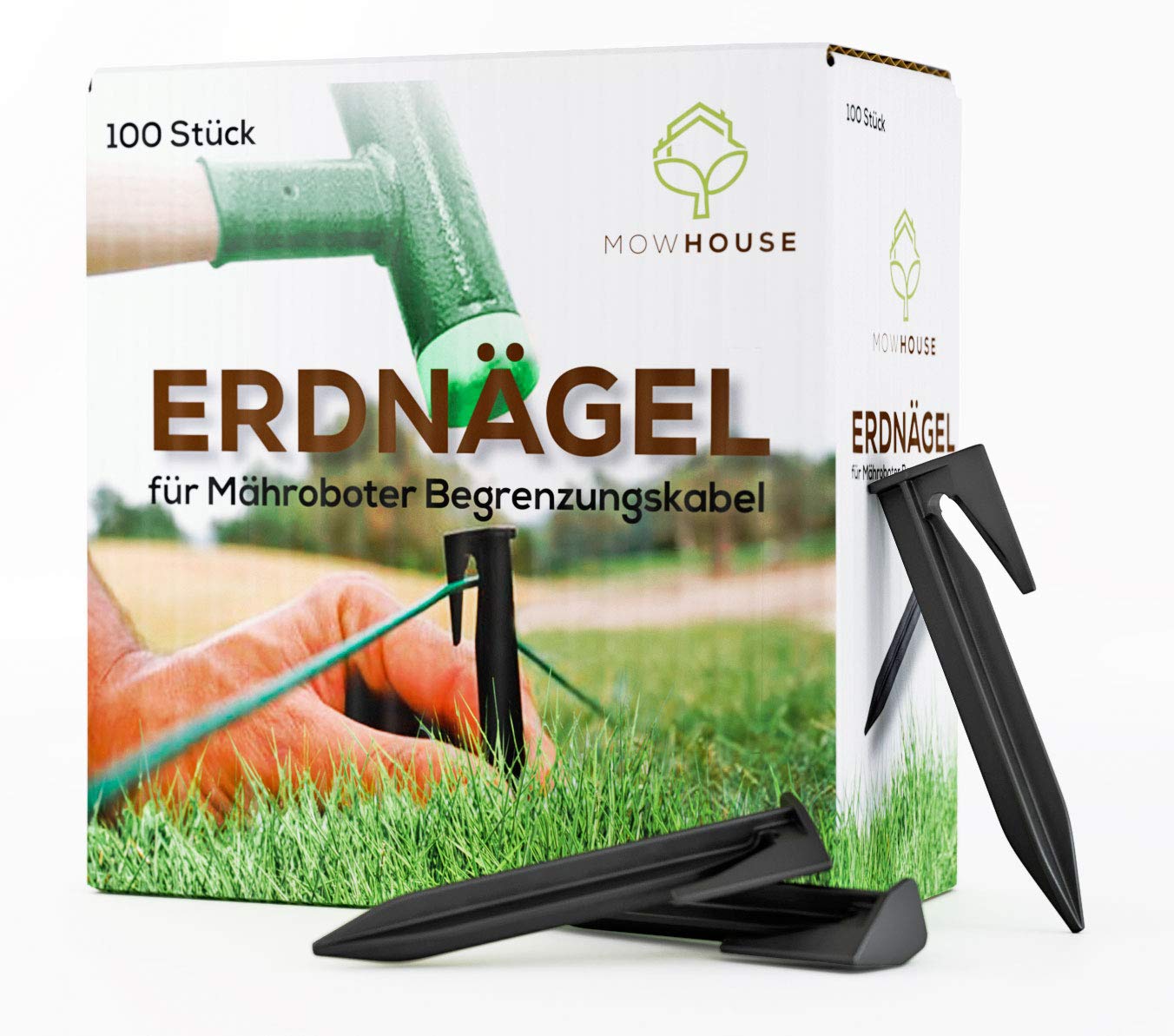 MOWHOUSE Robotic Mower Hook Nails Set - Lawnmower Boundary Wire, Plastic Cable Holder and Anchor - Heavy Duty, Sturdy Grass, Turf, Ground Line Connector Pegs - 8.5cm x 22cm x 1.1cm, 100 Pieces - Black