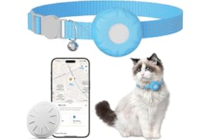 ZITTZ Cat Tracker Collar,No Monthly Fee Pet Tracker for Cats (Only iOS),Waterproof Tracker Cat Collars with Safety Elastic Buckle,Cat Tracker Compatible with Apple Find My App-Blue