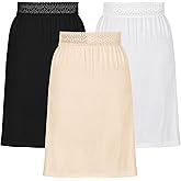 Newcotte 3 Pcs Women Half Slips for Under Dresses Knee Length Half Slips Underskirt with Lace Waistband for Women