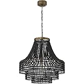 Creative Co-Op Metal, Rattan and Wood Bead Chandelier, Black