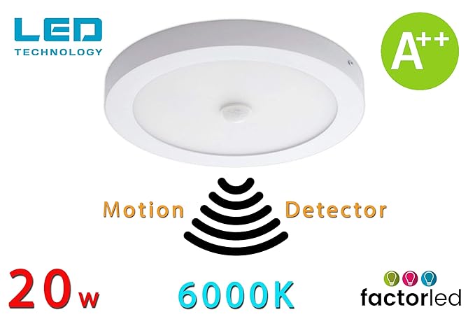 FactorLED Plafón LED de Techo con sensor de movimiento circular ...